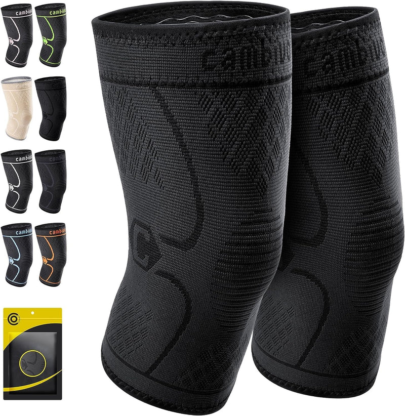 CAMBIVO Knee Support for Women & Men 2 pack, Knee Brace Support and Knee Compression Sleeves for Weight Lifting, Running, Volleyball, Gym, Arthritis, Joint Pain, Meniscus Tear M Black - NewNest Australia