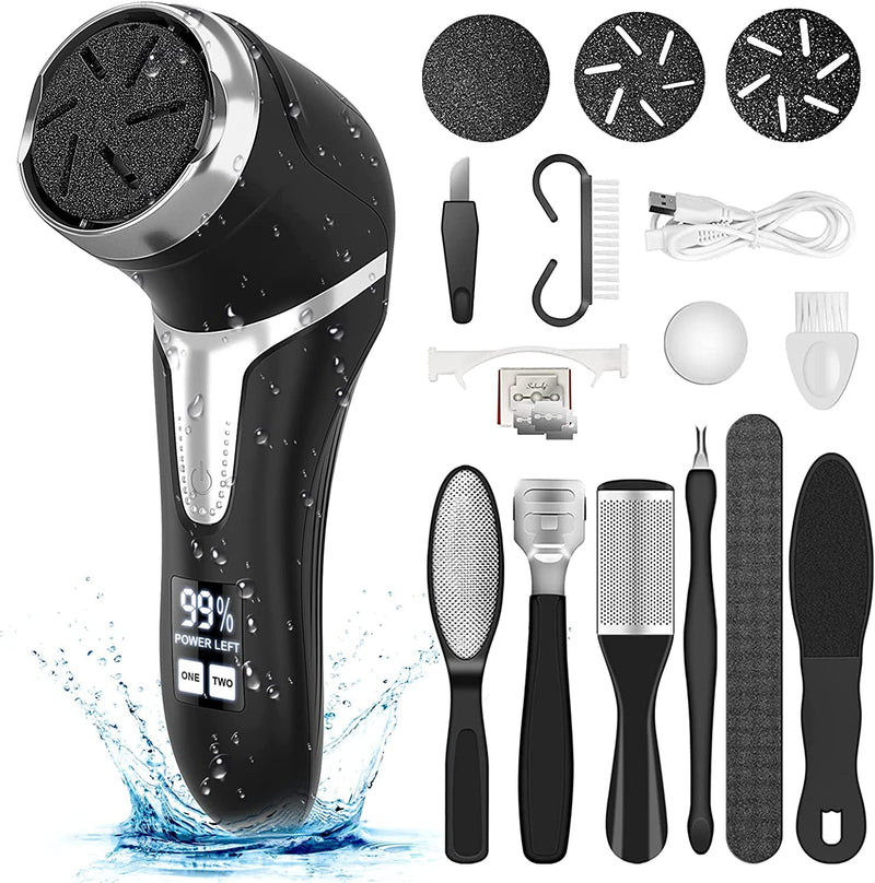 Electric Foot File, VXDOIRK Rechargeable Waterproof Hard Skin Remover Foot with 3 Rollers and 2 Speeds, Foot Files for Hard Skin and Dead Skin - NewNest Australia