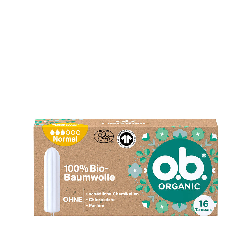 o.b. Organic Normal, Organic Tampons for Medium to Strong Days, Made from 100% Organic Cotton for Natural Protection (1 x 16 Pieces),Brown,30360 - NewNest Australia