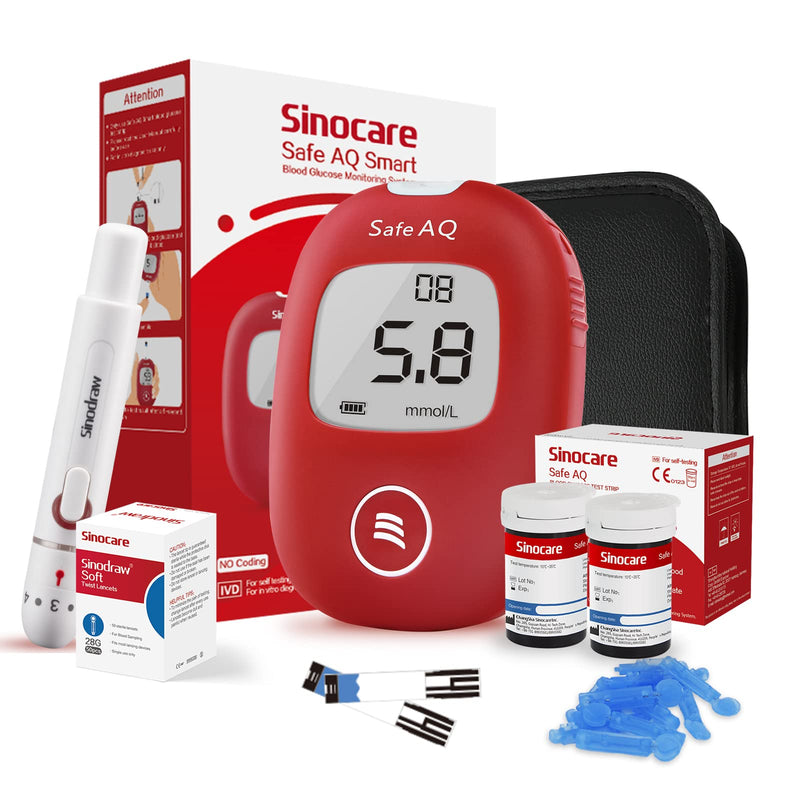 sinocare Diabetes Testing Kit/ Blood Glucose Monitor Safe AQ Smart/ Blood Sugar Test Kit with Strips x 50 & Lancing Devices x 50 & Carrying Bag, for UK Diabetics -in mmol/L Safe AQ Smart 50kit - NewNest Australia