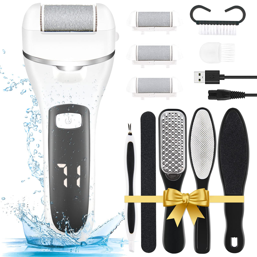 ZOUYUE Electric Foot File Pedicure Set, Rechargeable Waterproof Hard Skin Remover with 3 Rollers and 2 Speeds, Callus Remover Foot Care Gift Kit for Cracked Heels Calluses and Dead Skin Grey - NewNest Australia