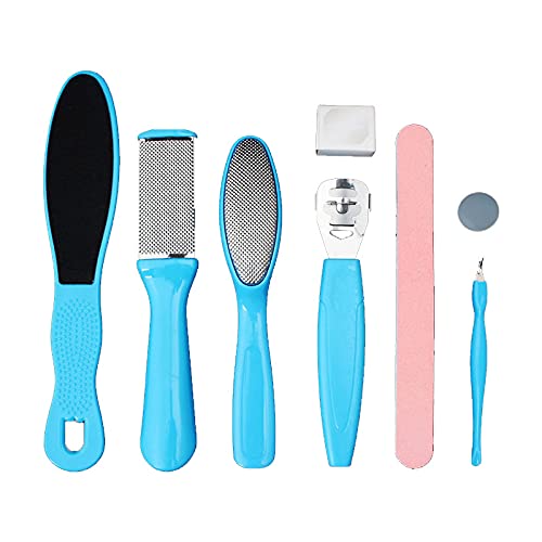 SONGQEE Foot File Pedicure Set，8 in 1 Foot File Hard Skin Remover Foot Care Kit Foot Files Pedicure Tools Foot Care for Dead Skin for Men Women at Home Spa (Blue) Blue - NewNest Australia