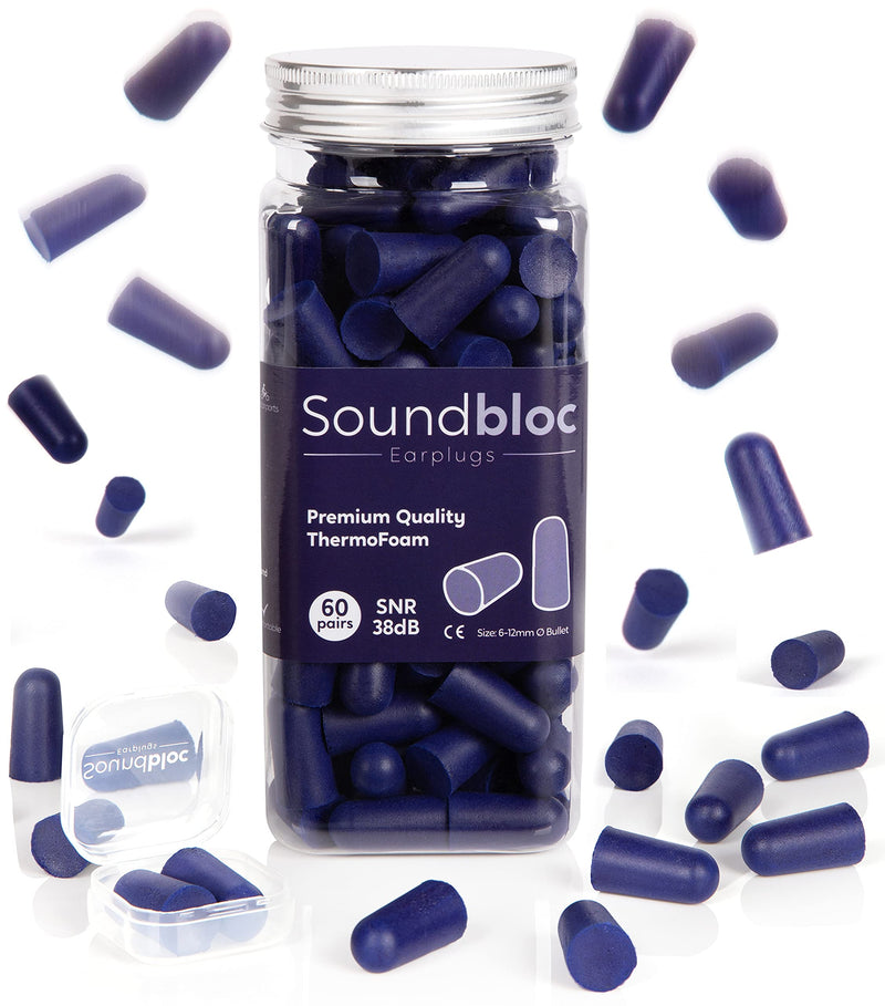 Soundbloc™ Thermo Foam Earplugs - 60 Pairs - 38dB - High Noise Cancelling Ear Plug, Foam Ear Plugs for Sleeping, Travelling, Working, Protection, Motorsports Size M/L Medium - Large - NewNest Australia