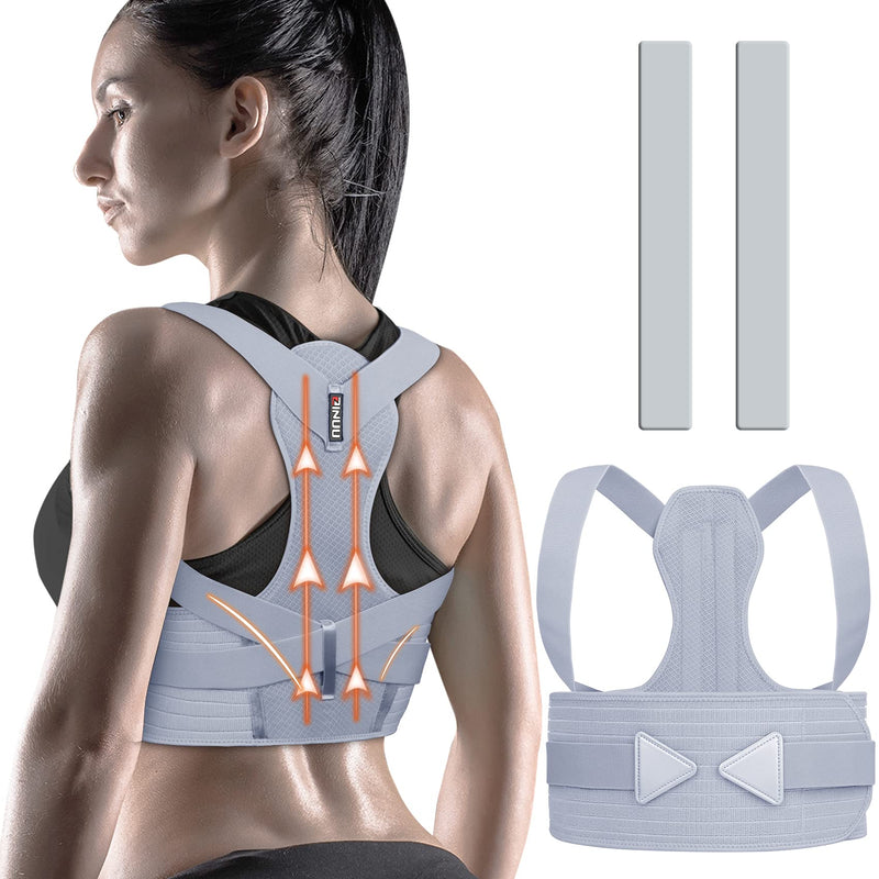 ZINUU Posture Corrector for Women Men Upper Back Brace Lower Back Support Belt Adjustable Shoulder Support Lumbar Belt Back Pain Relief For Father Mother Gifts- Waist 70-130 cm Grey - NewNest Australia