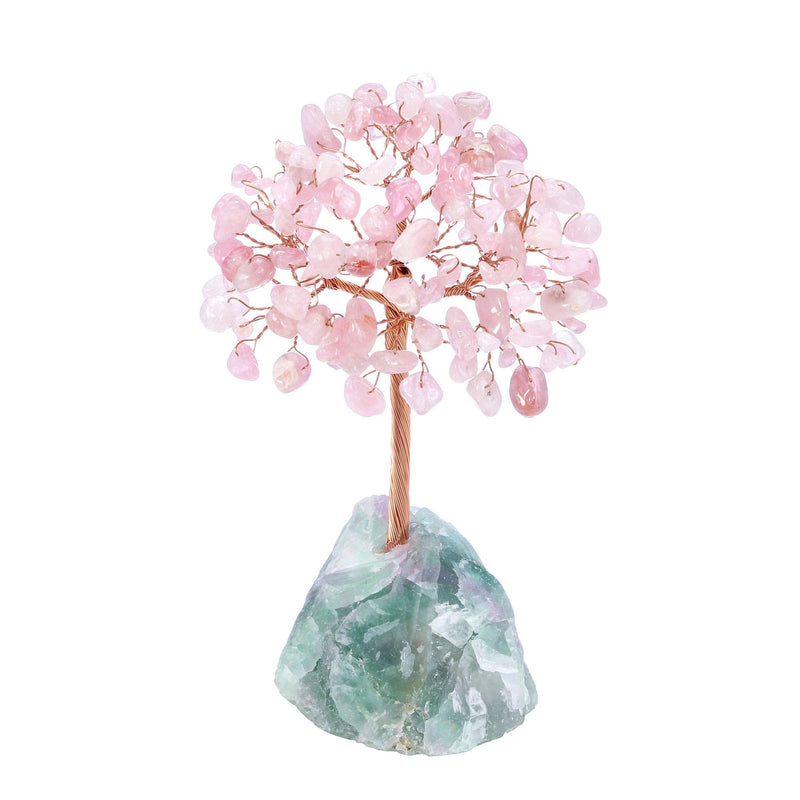 CrystalTears Rose Quartz Crystal Tree Reiki Healing Crystals Gemstone Bonsai Money Trees Wrapped on Fluorite Crystals Stone Base Feng Shui Crystal Ornament for Home Decor 4.7"-5.1" - NewNest Australia