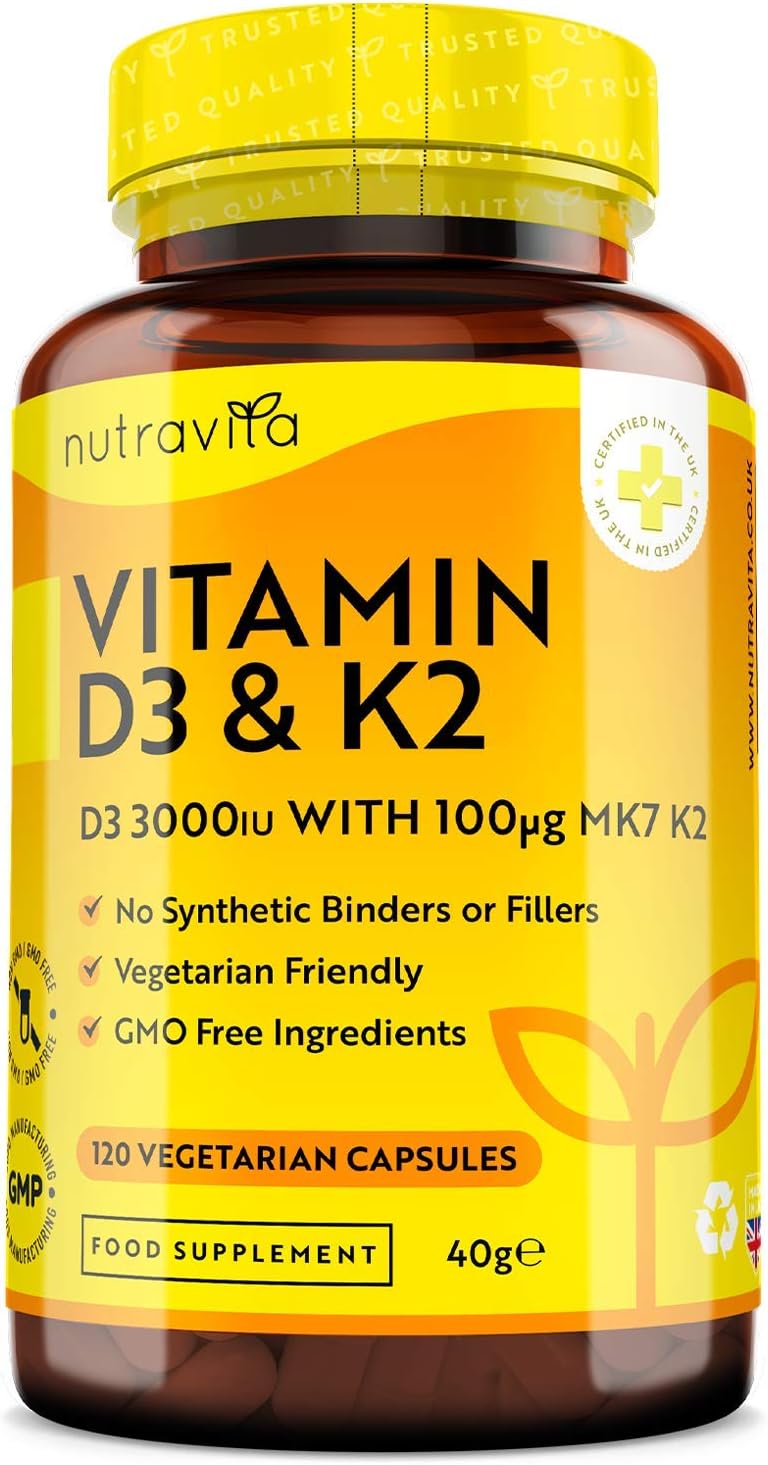 Vitamin D3 4000 IU & Vitamin K2 100ug MK7 (K2VITAL®️) - Clinically Proven Ingredients – Max Strength - 120Capsules – Supports Normal Immune System – Cholecalciferol & Menaquinone-7 – Made in The UK