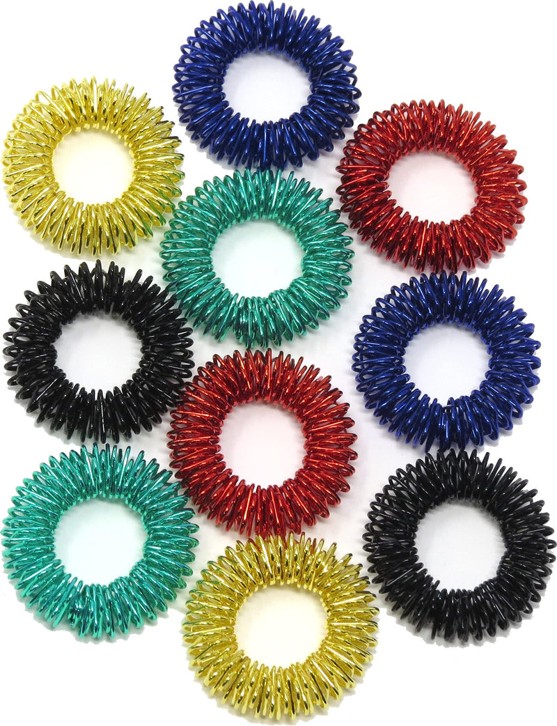 Sensory Rings (10 Piece) - Metal Spiky Fidget Band - for Anxiety, Stress Relief, Kids, Women, Men, Children - Silent Finger Massage Roller - for Acupressure, Home, School, Car and Travel - NewNest Australia
