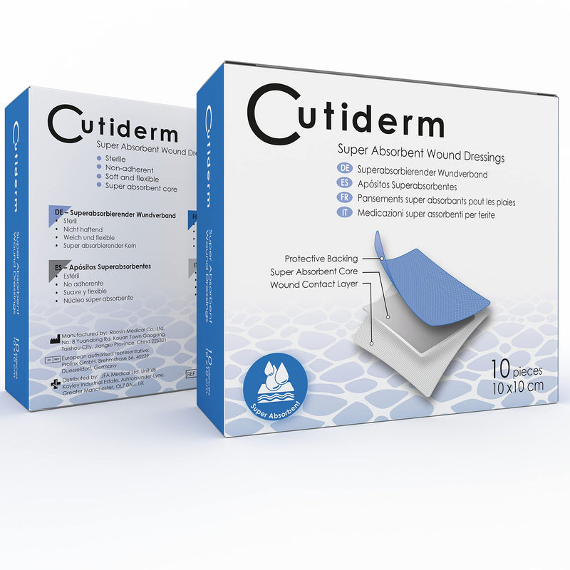 Cutiderm Sterile Low Adherent Super Absorbent Wound Dressings 10cm x 10cm Pack of 10 - Designed for Highly exuding Wounds 10 Count (Pack of 1) - NewNest Australia