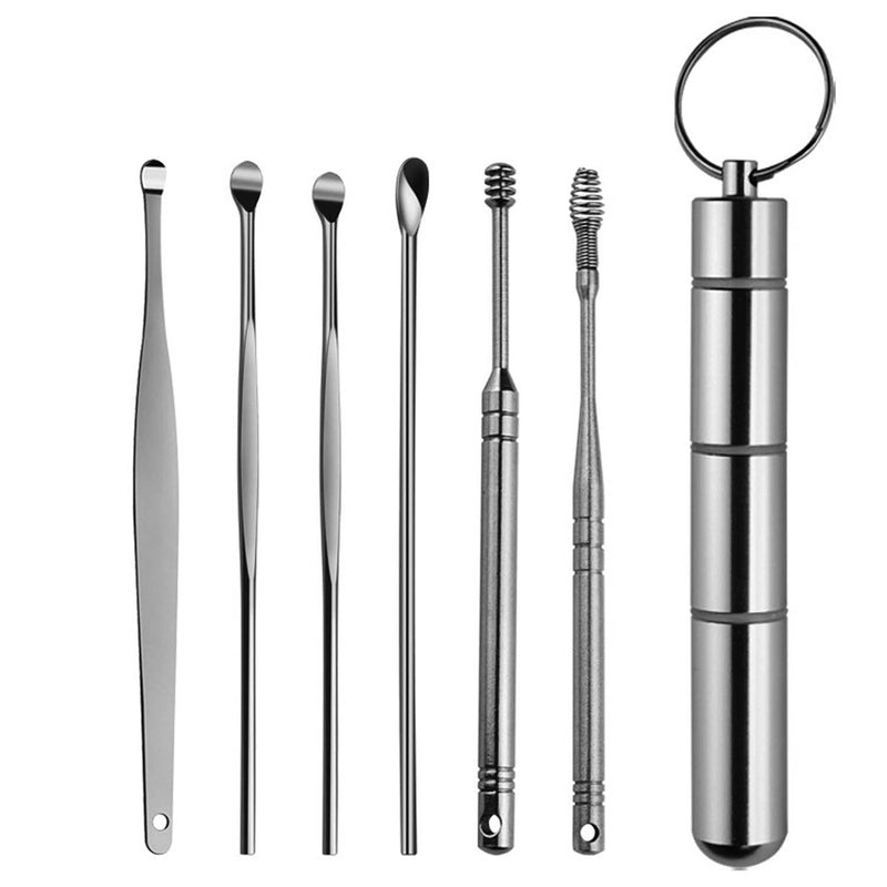 Earplugs and Wax Tool Set, with an Ear Pick Storage Bucket Easy to Use 6-Piece Professional Ear Cleaning Tool Set for Adults Men Women(Grey) Grey - NewNest Australia