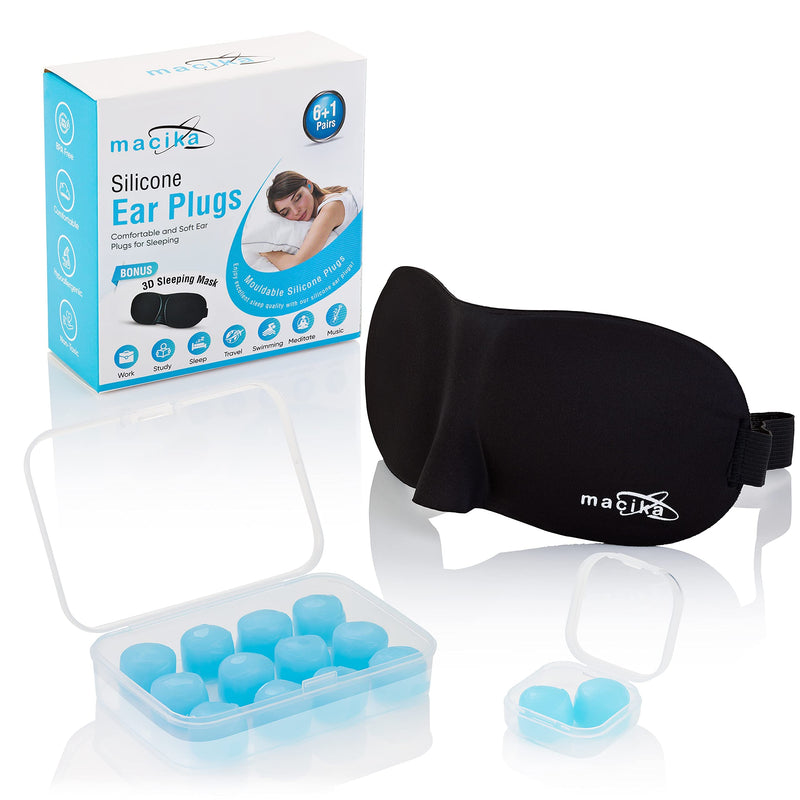 macika Sleeping Ear Plugs Silicone Ear Plugs with Sleeping Mask Comfortable and Soft Earplugs Noise Cancelling Ear Plugs Mouldable Reusable Silicone Plugs for Sleeping, Studying, Swimming,7 Pairs - NewNest Australia