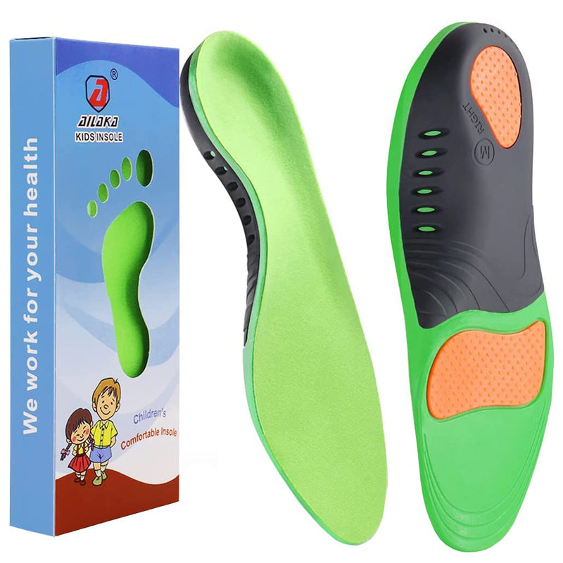 Ailaka Kids Orthotic Arch Support Shoe Insoles, Plantar Fasciitis Cushioning Athletic Inserts for Flatfoot Pain Relief Running Walking 13.5 UK Child/2 UK Green - NewNest Australia