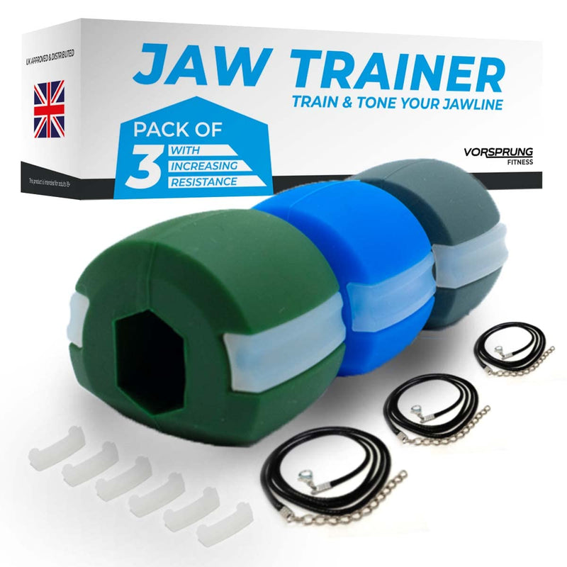 VORSPRUNG® Jaw Exerciser, Trainer for Face Mouth, Jawline Chisel & Enhance - 3 Pack, 3 Levels - Neck Exerciser - Jawline Exerciser Jawzr - Trainer men, Free 6 Biting Strips & 3 Necklaces –(UK) - NewNest Australia