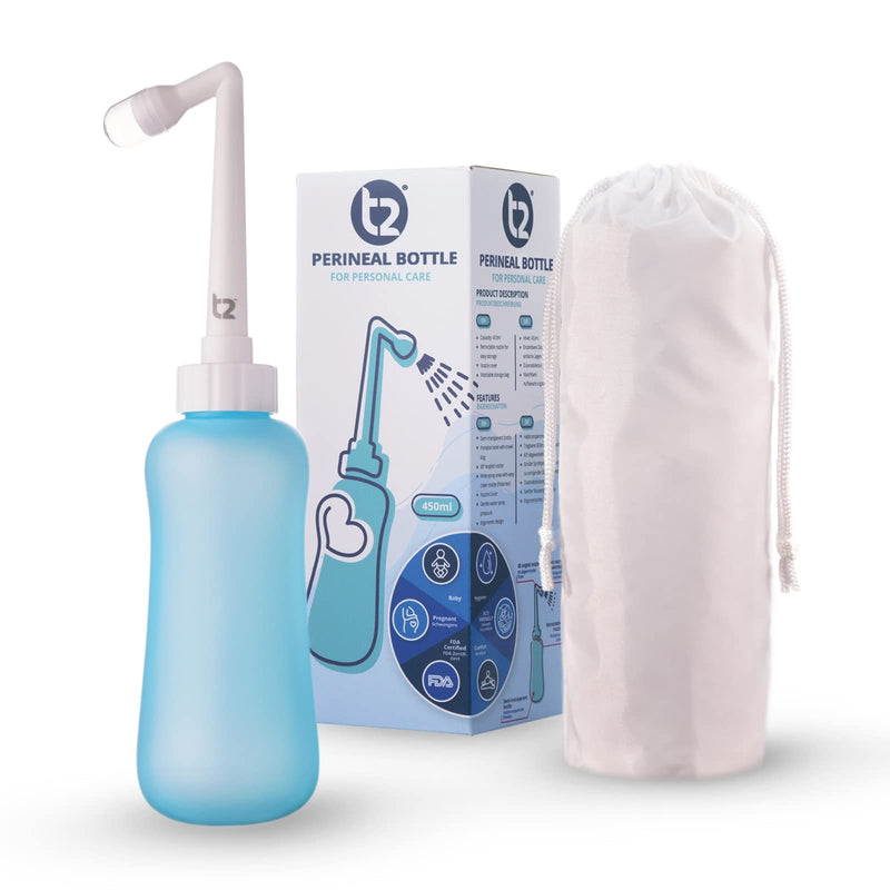 T2 Perineal Bottle - Portable Bidet for Postpartum Care, Pain Relief - 450ml Plastic Squeeze Bottle with 60° Nozzle & Washable Storage Bag - Hospital Bag Maternity Essential, Gift for Mum to Be - NewNest Australia