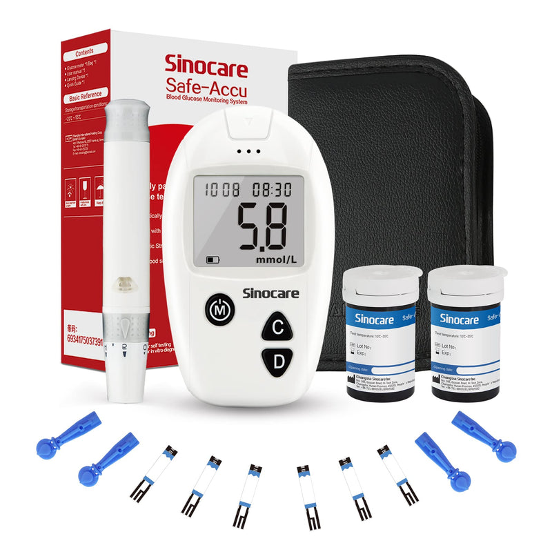 Sinocare Blood Sugar Monitor, Diabetes Testing Kit with 50 No Coding Test Strips & 50 Lan, Blood Glucose Monitors, Safe Accu Blood Sugar Test Kit, mmol/L Safe Accu Blood Sugar Test Kit - 50 - NewNest Australia
