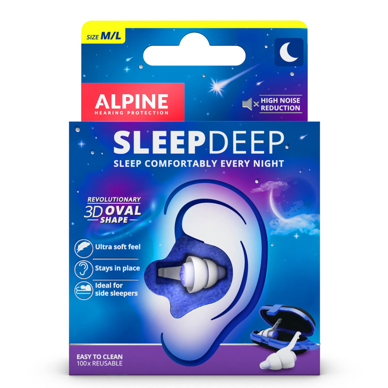 Alpine SleepDeep M/L - Soft Ear Plugs for Sleeping and Concentration - New 3D Oval Shape and Noise Reducing Gel for Better Attenuation - 27dB - Ideal for Side Sleeper (M/L) - NewNest Australia
