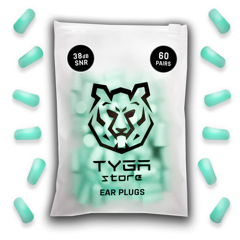 TYGA Soft Foam Earplugs, 60 Pairs, 38dB SNR, Highest Noise Cancelling for Sleeping, One Size for Snoring, Studying, Travel, Motorcycle, Loud Noise Etc - Mint Green - NewNest Australia