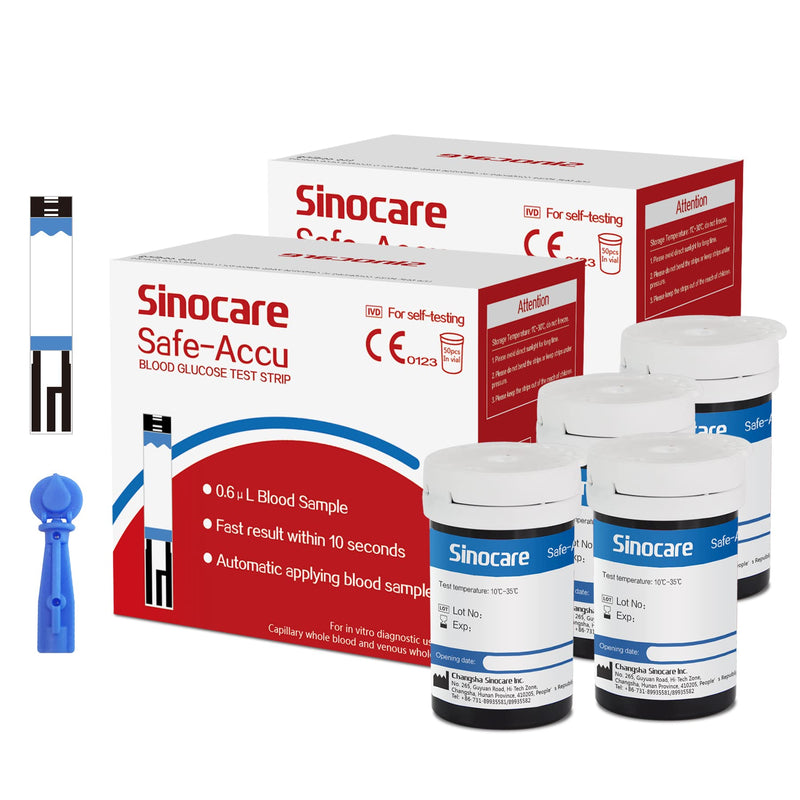 Sinocare 100pcs Safe Accu Blood Sugar Test Strips + 100pcs Twsit Lans, Diabetes Test Strips/Blood Glucose Test Strips Only for Safe Accu Blood Sugar Monitor (Safe Accu Strips- 100) - NewNest Australia