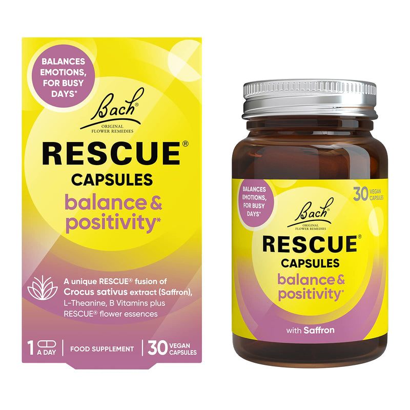 Rescue Balance and Positivity Capsules (30 Day Supply) Saffron, B5 B12 Vitamins, Flower Essences, Vegan Mood Enhancer Capsules for Emotional Balance and Busy Days - NewNest Australia