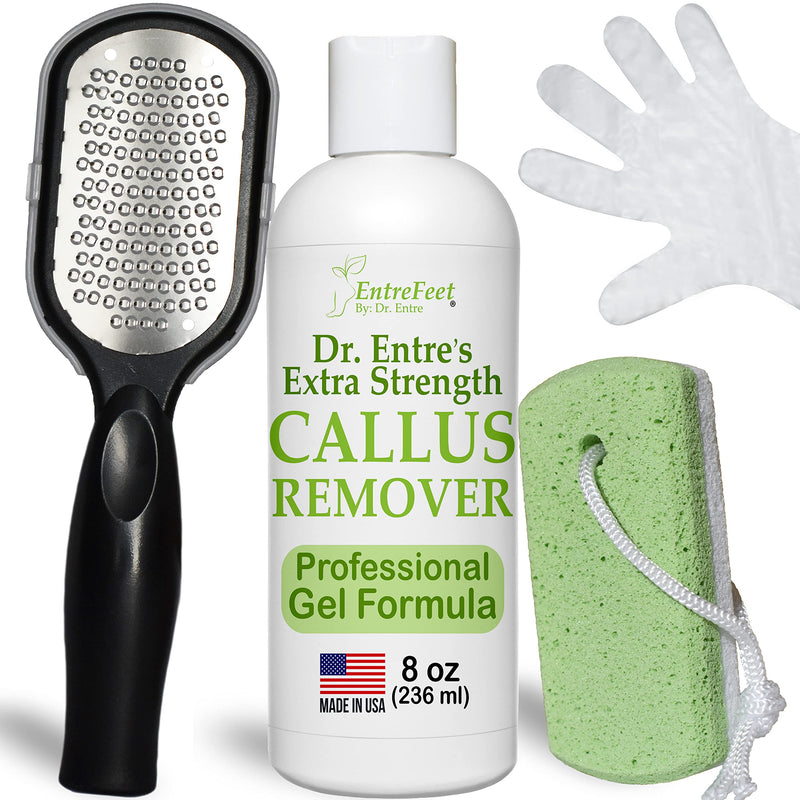 Dr. Entre's Callus Remover for Feet: 8oz Callus Remover Gel, Foot File, Pumice Stone, 5 Glove Pairs, Corn Remover for Feet, Spa Kit, Foot Callus Remover, Corn Removal Treatment - NewNest Australia