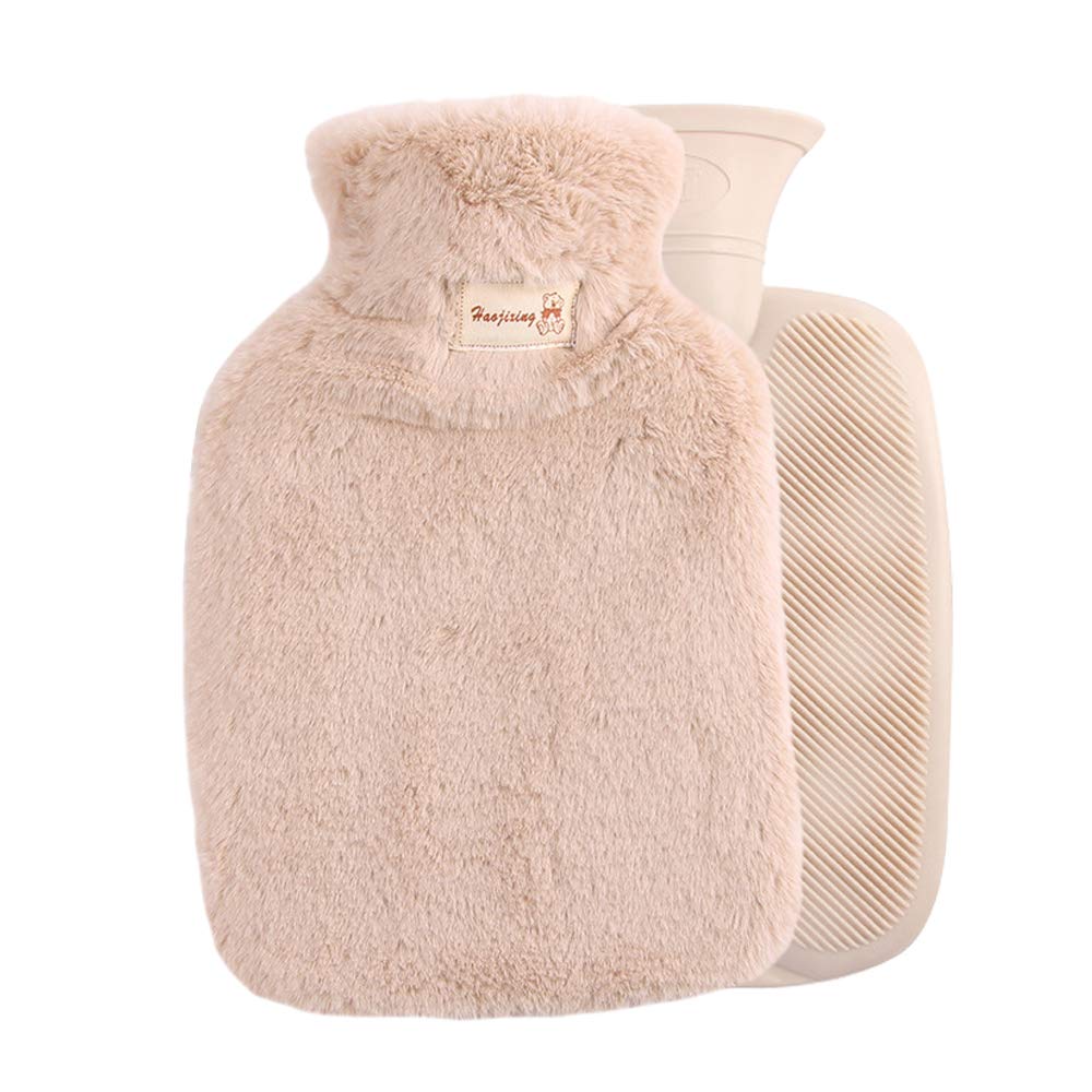 Aidier Hot Water Bottle with Fleece Cover 1 L Winter Rubber Hot Water Bag for Relief, Neck and Shoulders, Feet Warmer, Menstrual Cramps Light Coffee - NewNest Australia