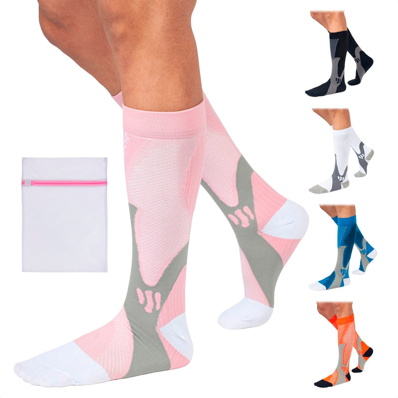 360 RELIEF Copper Compression Socks - for Women & Men | Graduated Athletic Fit for Running, Nurses, Shin Splint, Flight Travel, Maternity, Pregnancy, Boost Stamina | with Mesh Laundry Bag S-M Pink - NewNest Australia