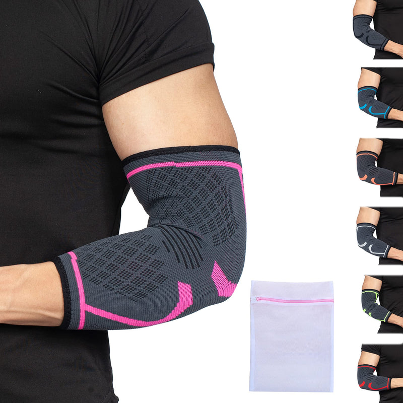 360 RELIEF - Compression Elbow Brace Sleeve for Men and Women Support | Splint, Joint Pain Relief, Tendonitis, Tennis, Golf, Workout, Weightlifting | Small, Pink with Mesh Laundry Bag | S - NewNest Australia