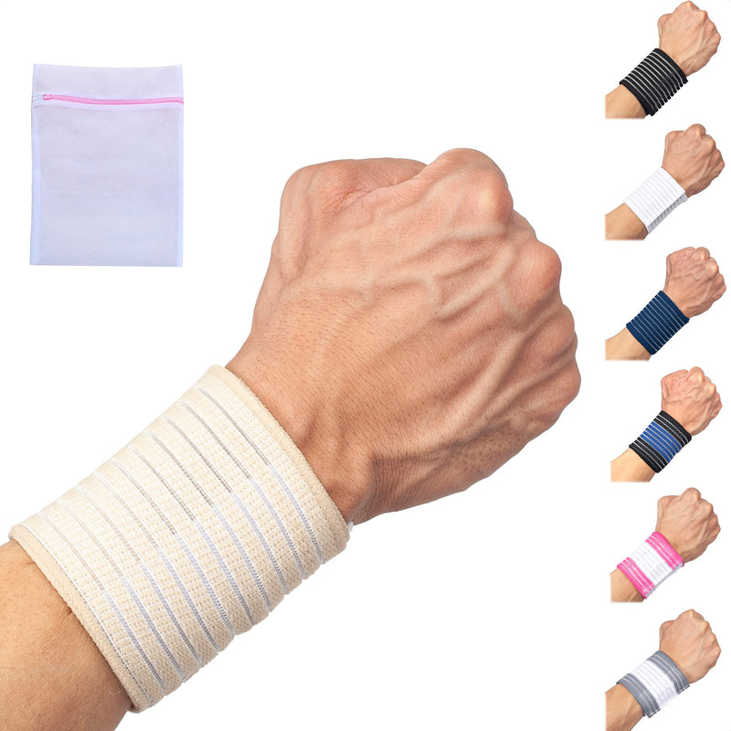 360 RELIEF - Wrist Support Wrap Compression Brace for | Sports Injury, Relieve Muscle Pain, Sprain, Fitness, Gym Crossfit, Weightlifting, Powerlifting | Beige with Mesh Laundry Bag | - NewNest Australia