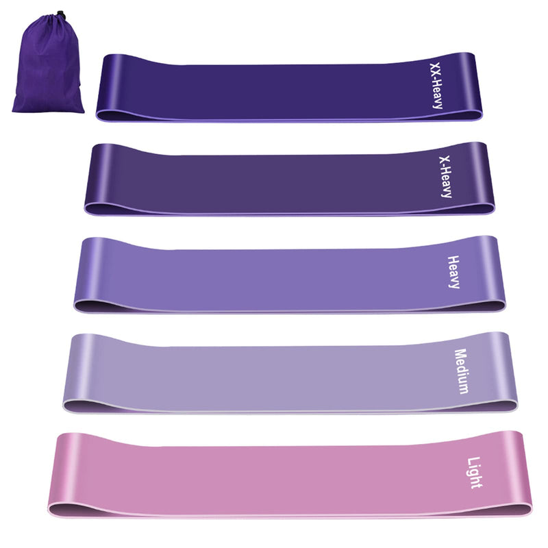 Resistance Bands [Set of 5], Resistance Band for Women and Men, Skin-Friendly Resistance Fitness Exercise Loop Bands 5 Levels for Legs and Glutes,Arms,Pilates,Yoga-Carry bag included Purple - NewNest Australia