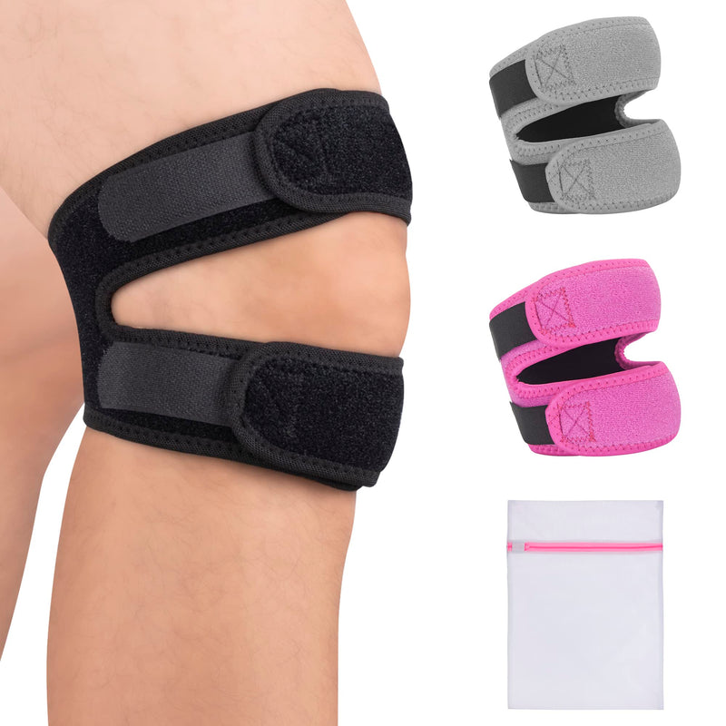 360 RELIEF - Patella Tendon Knee Support Double Strap Brace | Joint Pain, Arthritis, Meniscus Tear, Tendonitis, Running, Ligament Injury | Black for Men and Women with Mesh Laundry Bag | One Size - NewNest Australia