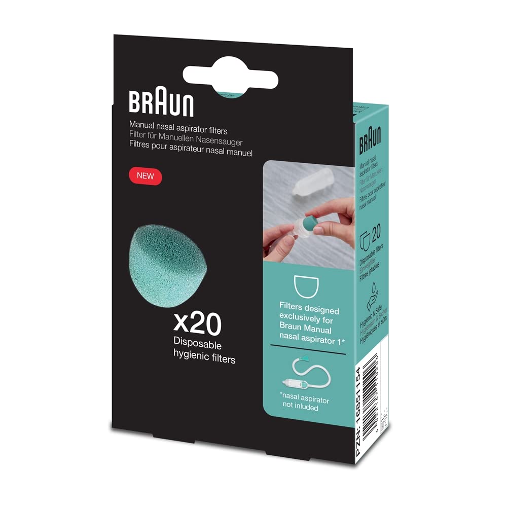 Braun Manual Nasal Aspirator 1 Filters (Nasal Suction, Congestion Relief, Baby, Newborn, 0+ Months, Mucus Extractor, Robust, Large Filters, hygienic, Single-use, Disposable, Without BPA) BNF020EU - NewNest Australia
