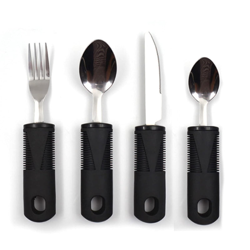 Healthman Adaptive Tableware 4-Pieces Dinnerware with Non-Slip Handle, Suitable for People with Inconvenient Hands and The Elderly, Weightless Adaptive Eating Flatware Black - NewNest Australia