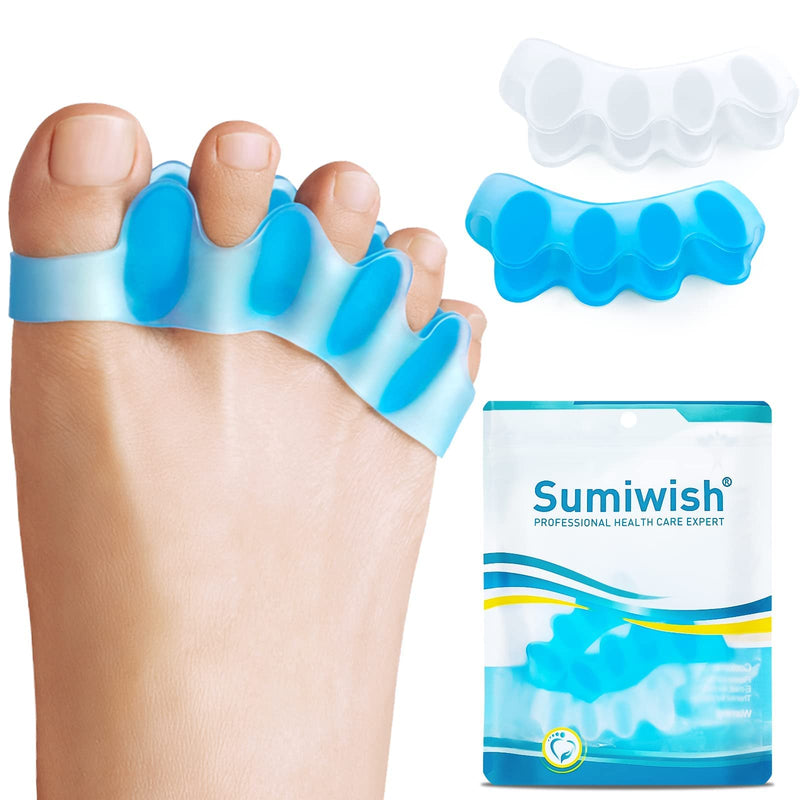 Sumiwish Toe Separators, 4 Pair (Blue and Clear) Soft Gel Toe Spacers to Correct Bunions, Toe Stretcher for Therapeutic Relief from Plantar Fasciitis, Hammer Toes, Claw Toes - NewNest Australia