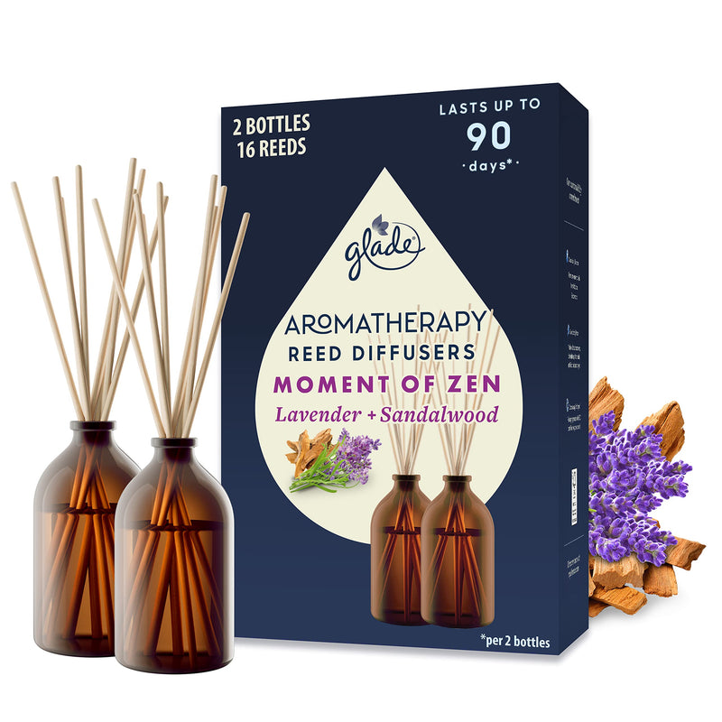 Glade Aromatherapy Reed Diffuser Gift Set, Home Décor Essential Oils Diffuser Calming Fragrance, Moment of Zen with Lavender & Sandalwood, Pack of 2 (2 x 80 ml) - NewNest Australia