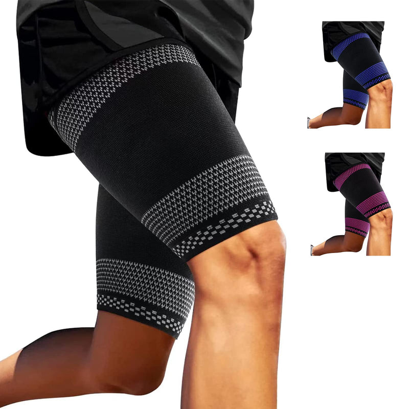 ABYON Thigh Compression Support Sleeves (1 Pair), Thigh Brace Breathable Elastic for Hamstring Quadricep Pain Relief, Anti Slip Upper Leg Sleeves for Men and Women Medium Black - NewNest Australia