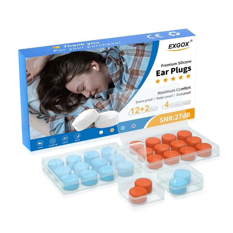 EXGOX 14 Pairs Silicone Ear Plugs for Sleeping Noise Cancelling Reusable Moldable Wax Earplugs for Swimming, Work, Airplane, SNR27dB(Blue, Orange) Blue+orange - NewNest Australia