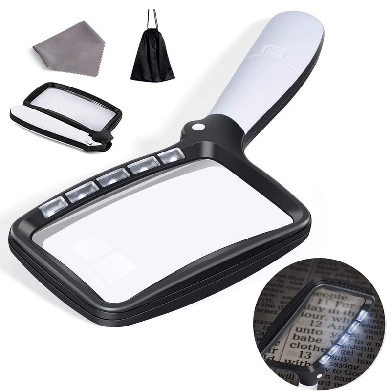 Folding Handheld Magnifying Glasses with Light, 3X Large Rectangle Reading Magnifier with Dimmable LED for Seniors with Macular Degeneration, Newspaper, Books, Small Print, for Low Visions - NewNest Australia