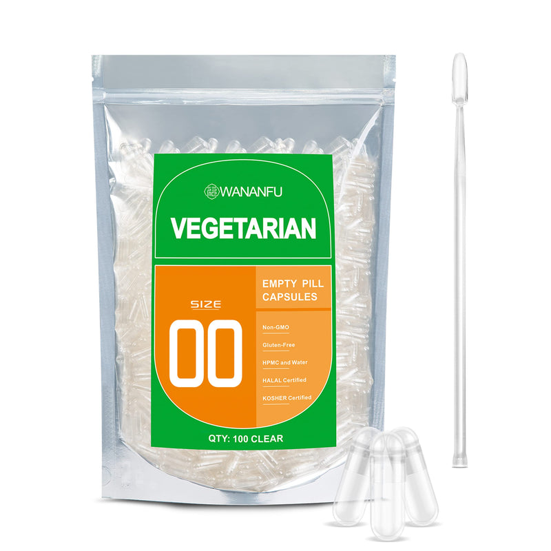 WANANFU Size 00 Empty Capsules Vegetarian (100 Count) Bundle with Micro Lab Spoon with Powder Tamper, Compatible with Capsule Filling Machine 100 Count (Pack of 1) - NewNest Australia