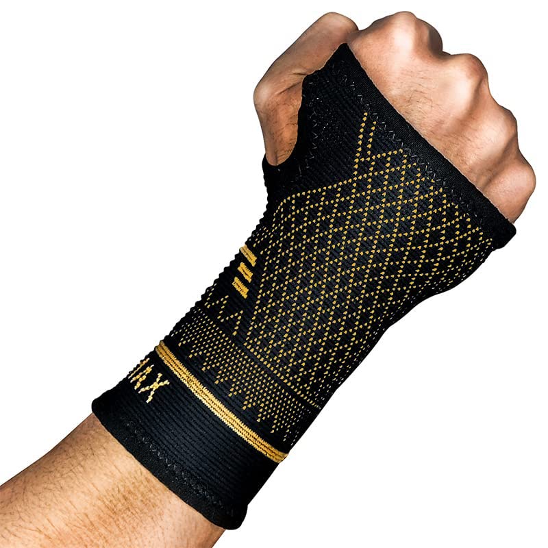INDEEMAX Wrist Support Sleeve 1 Pair, High Copper Infused Compression Wrist Brace with Thumb Loop, Left/Right Palm Hand for Carpal Tunnel, Arthritis, Tendonitis, Pain Relief, Sport Black, S - NewNest Australia