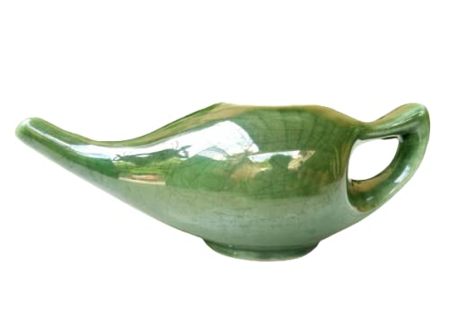 Ceramic Neti Pot for Nasal Cleansing Crackle Pattern | Ceramic Neti Pot with 5 Sachets of Neti Salt | Natural Treatment for Sinus, Infection and Congestion (Green) - NewNest Australia