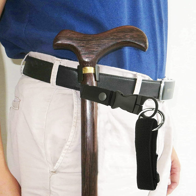 Adjustable Elastic Wrist Straps and Hands Free Walking Stick Cane Clip Holder - Attach to Belt or Waist Band -（Suitable for 7/8~1"）~ Perfect Solution - for Camping & Hiking - No Cane - NewNest Australia