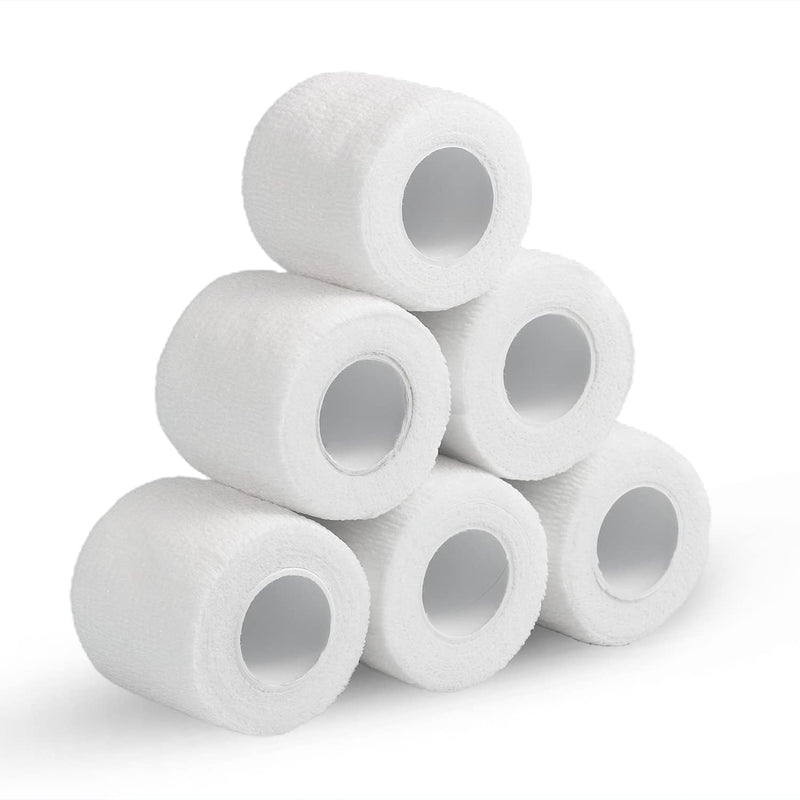 6 Rolls Cohesive Bandage, 2" x 5 Yards Self Adherent Wrap Medical Tape Breathable Elastic Adhesive Bandage Athletic Sports Tape for Finger Ankle Wrist (White) White - NewNest Australia