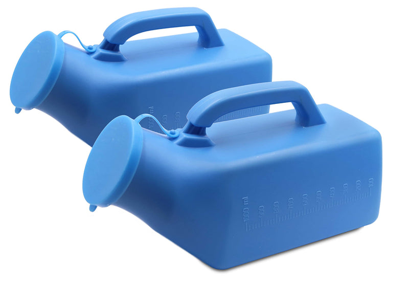 Pepe - Urine Bottles Male (x2 Units, Not Leakproof), Male Urinal Bottle with Lid, Portable Urinals for Men 1000 ml, Emergency Urinal Bottle, Pee Bottle for Men, Urine Bottle Blue 2 counts - NewNest Australia
