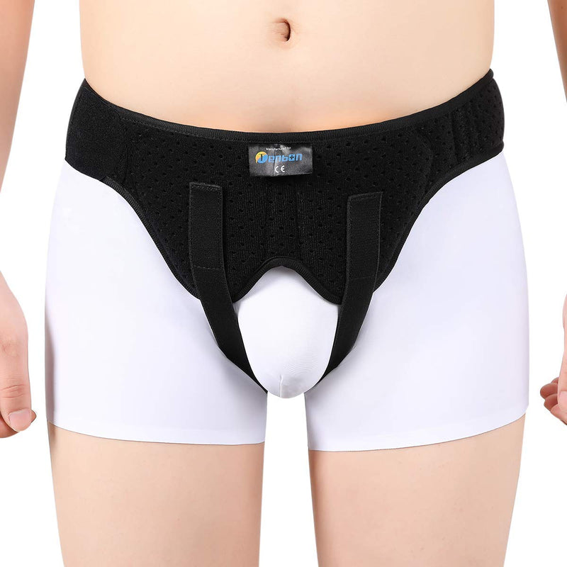 Tenbon Hernia Belt for Men and Women Flexible Adjustable Hernia Belt Hernia Support Pain Relief with 2 Removable Compression Pads (M, Black) M - NewNest Australia