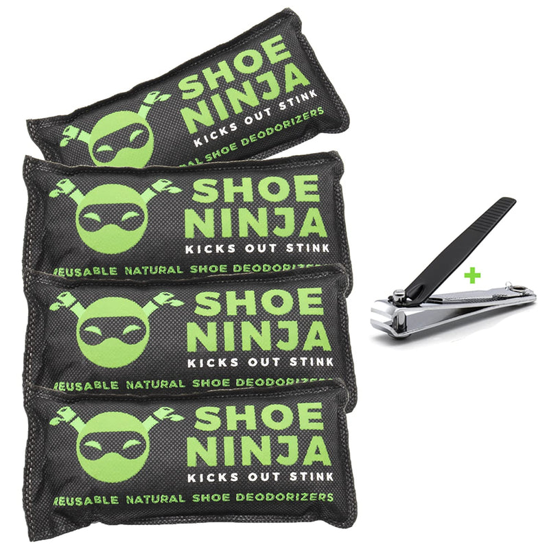 Charcoal Shoe Deodorizer - Natural, Long Lasting, and Easy to Use 4 Pack of Shoe Odour Eliminator for Smell Free Shoes - Nail Clippers Included with Shoe Smell Remover Bags - NewNest Australia