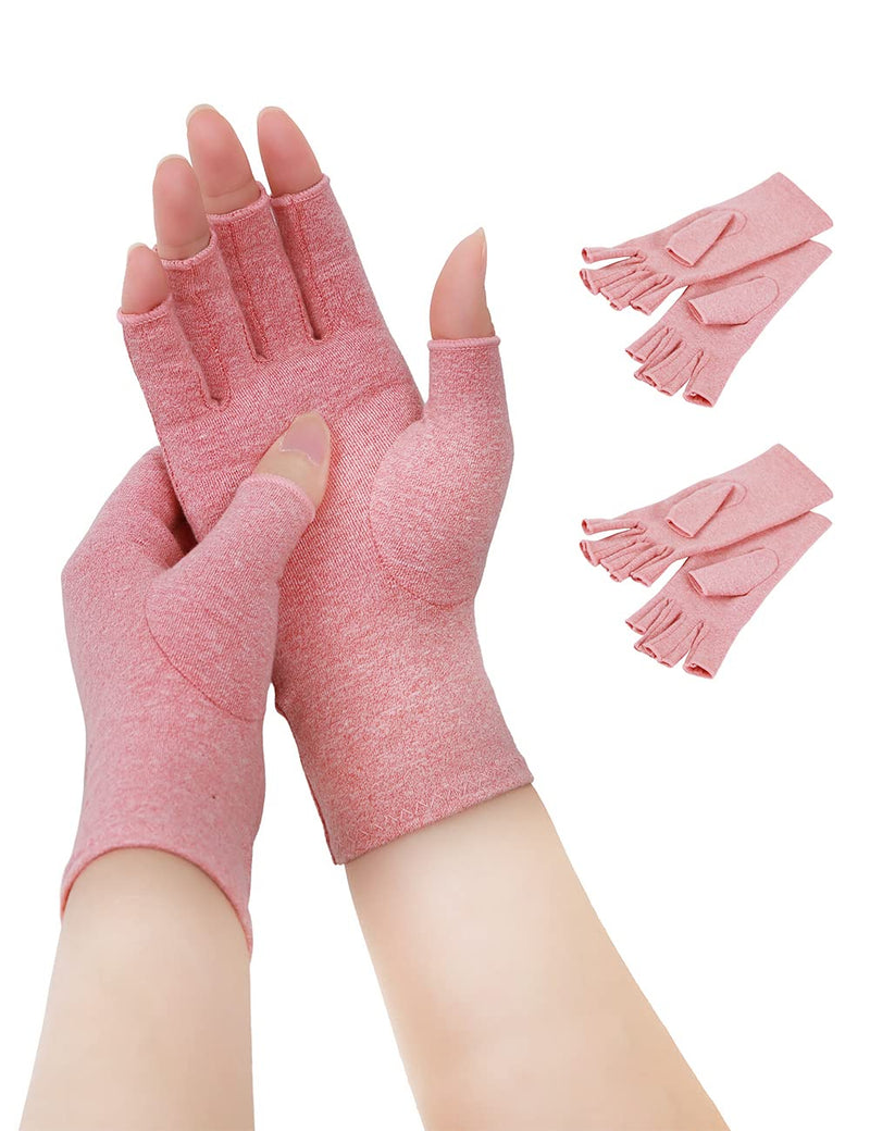 AovYoo 2 Pairs Fingerless Arhritis Compression Gloves Raynauds Gloves Rheumatoid Osteoarthritis Wrist Supports -Hand Pain Relief (M, Pink) M - NewNest Australia