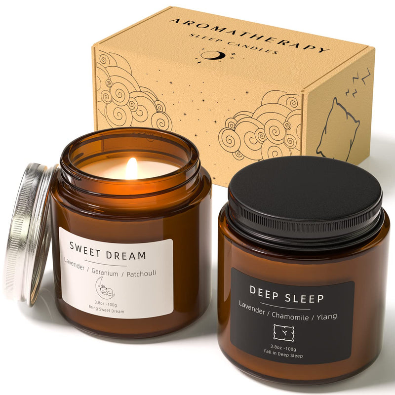 Sleep Candles Gifts for Women, Lavender Scented Candles Gift Set for Anxiety, Lavender Promotes Sleep, Chamomile Relieves Stress, Relaxation Gifts for Women Brown - NewNest Australia