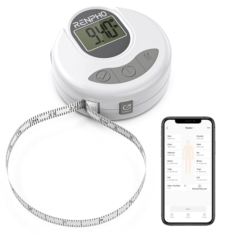 RENPHO Digital Body Tape Measure, Smart Bluetooth Measuring Tape for Body Measuring, Weight Loss, Muscle Gain, Fitness Bodybuilding, Retractable, Auto Accurate Measures Body Part Circumferences - NewNest Australia