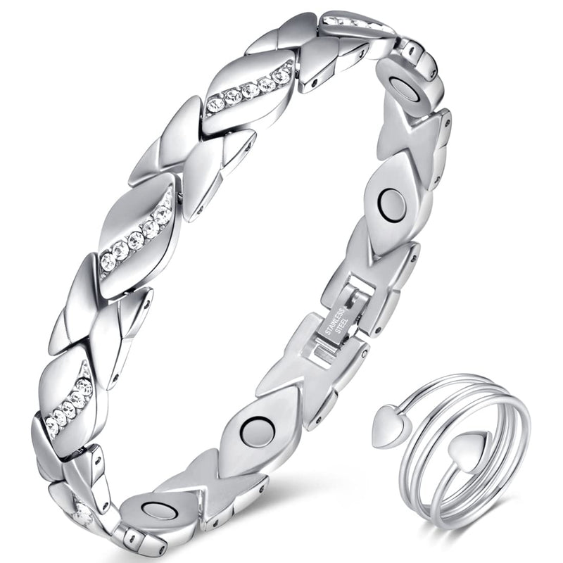 Vicmag Magnetic Bracelets for Women, Titanium Steel Brazaletes Ultra Strength Magnetic Gift Box with Removal Tool (Crystal Design for Ladies) (Platinum) Platinum - NewNest Australia