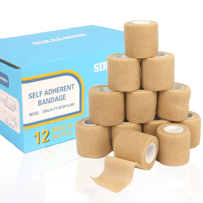 SIRALMNO Professional Self Adhesive Bandage,12 pack Cohesive Bandage,Elastic Athletic Bandage tape-5cm x 4.5m, Water proof&Breathable non-woven Sports Tape for finger, wrist, Ankle, pets - NewNest Australia