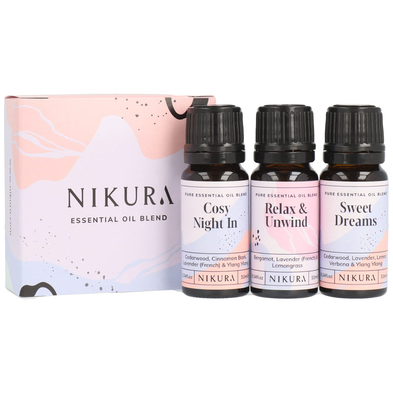 Nikura | Sleep Essential Oil Blends Set 3 x 10ml - Cosy Night in, Relax & Unwind & Sweet Dreams | Strong Fragrance for Soap and Candle Making, Diffusers for Home, Vegan, 100% Pure and Natural - NewNest Australia